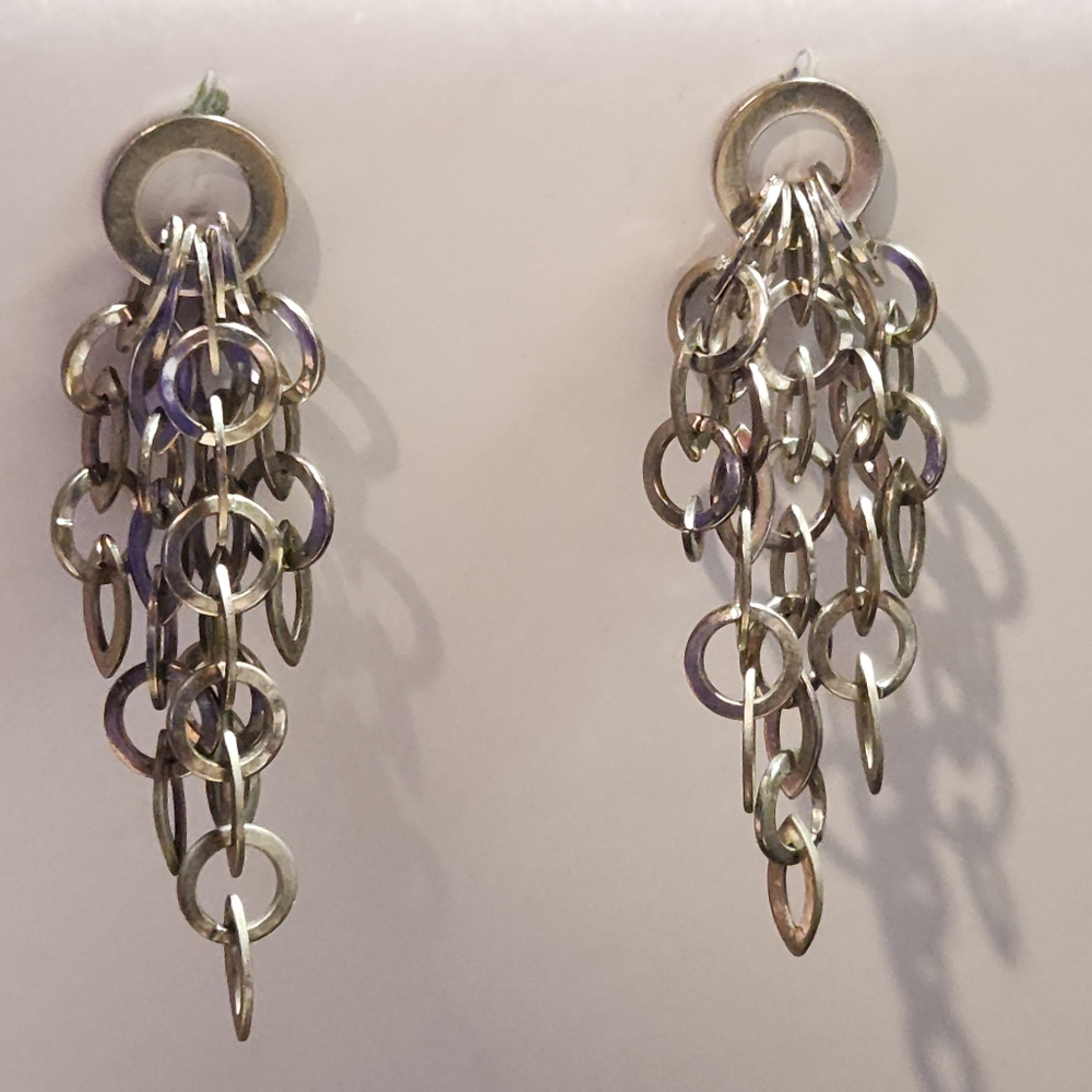 Vintage Silver Mesh Chainmail Tassel Earrings